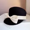 Gorra de Equitación de Lujo con Lazo Frontal de Seda y Cáñamo para Niños Sombrero de Fieltro de Lana Australiana Estilo Dama Malla