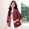 Camisa de manga larga para mujer, talla grande, adelgazante, de corte relajado, informal, corta, de algodón, fina, de una sola capa, para madres pequeñas de mediana edad