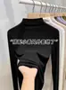 Top base de canalé de cuello alto medio para mujer, nuevo otoño/invierno 2026, corte ajustado, adelgazante, se puede usar como capa interior o exterior, top negro de manga larga