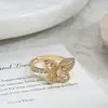 Anillo Abierto Personalizado Bañado en Oro Real con Circonita Microincrustada Estilo Celebridad de Internet de Alta Gama para Mujer Anillo para Dedo Índice Exquisito