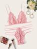 Suministro transfronterizo Comercio exterior europeo y americano Lencería sexy caliente Lencería sexy de talla grande para mujer rosa de tres puntos