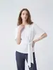 ¡Ji Estilo Simple 100% Algodón! Camiseta de Mujer de Manga Corta con Cinturón, Inspirada en el Diseño Francés, para Verano, Elegante y Adelgazante