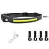 Linterna frontal con sensor multifuncional de doble fuente de luz, reflector de haz potente para ciclismo al aire libre, linterna frontal de iluminación COB de alto brillo con luz roja y amarilla