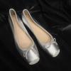 Versión de piel de oveja ~ mocasines de ballet de piel suave con lazo y punta cuadrada pequeña, zapatos planos de verano para mujer