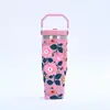 Nueva Taza de Coche de 30 oz Fresca Estampado de Flores Pequeñas Bolso de Hombro Taza de Hielo Sudeste Asiático Transfronteriza Yongkang Taza de Agua