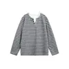 Camiseta de manga larga con cuello Henry a rayas, imitación de dos piezas, para hombre, nuevo clásico de otoño, versátil, transpirable, holgada, informal, para mujer
