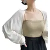 Cárdigan Corto Estilo Francés con Mangas Murciélago, Tejido de Seda Helada, Chal Delgado de Verano, Cubre Ropa para Aire Acondicionado, Ropa Exterior con Protección Solar para Mujer
