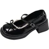 Moda Retro Francesa Preto Salto Alto Grosso Sapatos Pequenos de Couro Feminino 2026 Novo Verão Versátil Mary Jane Sapatos de Salto Único
