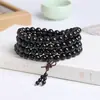 216 peças 6MM contas de madeira preta contas de ponto cênico contas de sândalo pulseira de contas de madeira de várias voltas pulseira de miçangas artesanal ultralonga