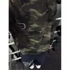 Camiseta de manga comprida estilo americano com malha waffle camuflada e bordado de estrela, unissex, apresentando um design único, gola redonda e bolsos, perfeita para o início do outono