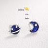 S925 Sterling Silver Escuro Planeta Azul Cósmico Estrela Lua Brincos Brincos Criativos Assimétricos Na Moda Distintivo Brincos