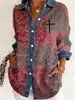 2026 Nova Camisa Patchwork Estilo Europeu e Americano com Estampa Floral 3D para Mulheres, Jaqueta Cardigã Versátil de Manga Longa Moda Primavera