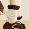 Calcetines Gruesos de Lana con Encaje para Mujer, Otoño/Invierno Espesados Cálidos Suaves Resistentes de Media Pantorrilla, Calcetines Largos de Cachemir Dulce de Doble Aguja