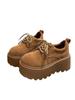 Sapatos femininos de couro com cadarço, pequenos, de camurça, versáteis, de sola grossa, com salto super alto, mocassins e bico de manga