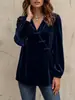 Tienda Independiente de Amazon Otoño 2026 Nueva Moda Casual para Mujer Europea y Americana Top de Terciopelo con Mangas Largas y Cuello en V