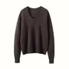 Suéter Pulôver Feminino de Cashmere para Outono e Inverno, com Seis Fios Espessados, Padrão de Bolinhas Coloridas, Corte Solto, Gola V, Estiloso