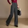 Calça de lã misturada moderna de perna larga para mulheres, nova coleção outono/inverno 2026, cintura alta, design que afina a silhueta, calça reta elegante e casual