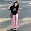 Conjunto de Primavera y Otoño para Niñas 2026 Nuevo Estilo Camiseta con Estampado de Letras para Niños Ropa de Otoño Pantalones de Pierna Ancha para Niñas Conjunto de Dos Piezas Elegante