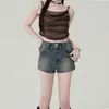 Shorts Vaqueros Retro Azules de Cintura Alta Elásticos para Mujer Verano 2025 Chica Caliente Pierna Estrecha Acortador de Piernas Hot Pants
