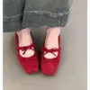 Sapatos de Ballet Scarpins de Bico Quadrado Femininos Estilo Francês Novo Verão Suave Mary Jane Estilo de Festa Laço 2025