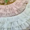 Punhos de Renda Plissada de Chiffon de Três Camadas Elástico Mangas de Suéter Vestido de Bebê Saia Tecido de Saia Estendida Acessórios Larga