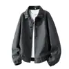 Chaqueta Corta Retro con Cuello Solapa y Patchwork de Espiga para Hombre, Abrigo de Lana Gris Holgado, Nuevo Top de Moda Otoño/Invierno