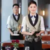 Chaleco de trabajo estilo chino para personal de restaurante, ropa de trabajo de manga larga para mujeres en restaurantes de estilo chino