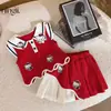 Conjunto Infantil de Dos Piezas Estilo Academia Ningli Girl's Hello Kitty Falda Plisada Ropa de Otoño para Niñas Conjunto de Dos Piezas