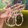 Corrente de celular elegante estrela de diamante brilhante pérola grande, cordão de nicho com contas ccd de pérola, corrente elegante para pendurar na bolsa