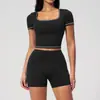 Nuevo Conjunto de Yoga Ajustado de Verano Europeo y Americano, Ropa Deportiva Fitness de Alta Gama Elástica de Cintura Alta de Secado Rápido para Mujer 2036
