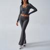 Kaikuo Moda Femenina Transfronteriza Otoño/Invierno 2025 Estilo Deportivo Casual Y2K Europeo y Americano Conjunto de 2 Piezas con Top de Color Sólido y Pantalones Largos Acampanados