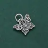 Plata de Ley S925 Colgante de Mariposa de Doble Cara Pequeño Accesorio Hecho a Mano DIY Pulsera Trenzada de Cuerda con Cuentas Accesorio Colgante Plata