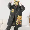 Pijama masculino inverno forrado com fleece espessado acolchoado de três camadas roupão de dormir longo quente de fleece de coral para crianças mais velhas e adolescentes conjunto