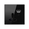 Cristal Templado Transfronterizo Cara Sonriente Enchufe de Interruptor Estilo Británico Hong Kong, Macao, Singapur Enchufe Universal USB+Tipo-C Negro
