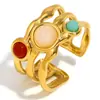 Moda Europeia e Americana Nicho Elegante Joias de Aço Inoxidável Banhado a Ouro 18K Camada Dupla Zircônia Multicolorida Anel Aberto