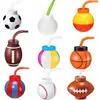 Fabricante Personalizado Desenho Animado Crianças Copo de Palha Festa de Basquete Copo para Bebida de Suco Criativo Esférico Plástico Copo de Chá de Leite