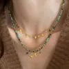 Collar Capa de Girasol con Cuentas de Piedra Natural de Gama Alta, Cadena para Suéter de Lujo Ligero, Elegante Cadena para Clavícula, Cadena para el Cuello para Mujer