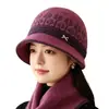 Sombrero para mujer de mediana edad y anciana otoño e invierno gorro de punto con felpa ala ancha gorro de punto para madre mayor protección contra el frío calidez sombrero de algodón