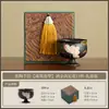 Taza de Té de Cerámica Negra Pintada a Mano con Loto, Borde de Flor Dorado Espolvoreado, Taza de Pie Alto, Taza de Cerámica, Exquisita para Uso Doméstico, Taza de Maestro, Juego de Té