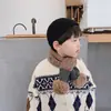 Bufanda de Punto con Bolas de Lana y Cuadrícula Tianzi para Niños, Cálida para Otoño e Invierno, para Niños y Niñas, Estilo Coreano, Conjunto de Bufanda de Moda, Niños de Moda
