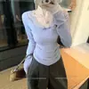 Toma real: Camiseta térmica de mujer, nuevo modelo otoño 2026, camiseta de manga larga, top morado de encaje ajustado 19592