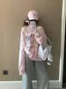 Doce e Picante Menina Divertida Estampa de Desenho Moletom Fino Moda Feminina Versátil Casual Solto Dopamina Roupa Tendência Superior