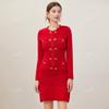 25 Roupas Femininas Transfronteiriças Novo Estilo Início da Primavera Elegante Francês Artesanato Pesado Botão de Coração Vestido Tricotado Midi para o Dia a Dia