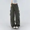 Calça Cargo Plissada Estilo Retrô Americano High Street para Mulheres, Outono e Inverno 2025 Nova Calça Reta de Cintura Alta Solta de Perna Larga Emagrecedora