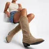 Botas vaqueras de tacón alto de comercio exterior para otoño e invierno, botas de caña alta transfronterizas, botas ligeras de un solo color para mujer, tacón cuadrado, versátiles, calzado de talla grande