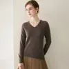 Conjunto de estilo suave~ Suéter de cachemir de una sola pieza con cuello en V, sin costuras, para mujer, holgado y casual para otoño e invierno, capa base de punto