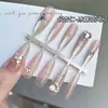Venta Caliente en Douyin Uñas Portables Largas Francesas Arte de Uñas Hecho a Mano Uñas Puntiagudas Deseo Puro Producto Terminado de Gama Alta Transfronterizo Ojo de Gato Almendra
