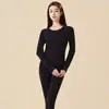 Conjunto de Roupa Íntima Térmica Quente para Casal com Adição de Lã e Espessamento, Patches de Proteção para Pescoço e Cintura Masculinos, Conjunto de Top e Calça para Outono, Feminino Outono e Inverno