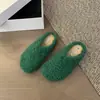 Pantuflas de felpa texturizadas para mujer, moda otoñal 2026 para exteriores, mules de punta cerrada, cálidas y antideslizantes, pantuflas de media caña para estar en casa