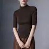 Camiseta Interior de una Pieza sin Costuras para Mujer con Cuello Semi Alto y Mangas de Longitud Media, Nuevo Estilo de Punto Primavera/Otoño, Top Versátil de Temperamento